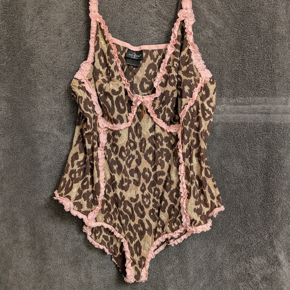 Brown Leopard Print One-Piece with Pink Trim - Kids
